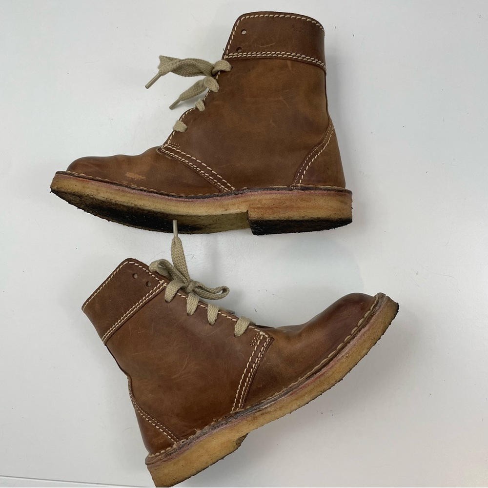 Women’s Brown Lace-Up Leather Boots with Cream Laces - Picture 4 of 15